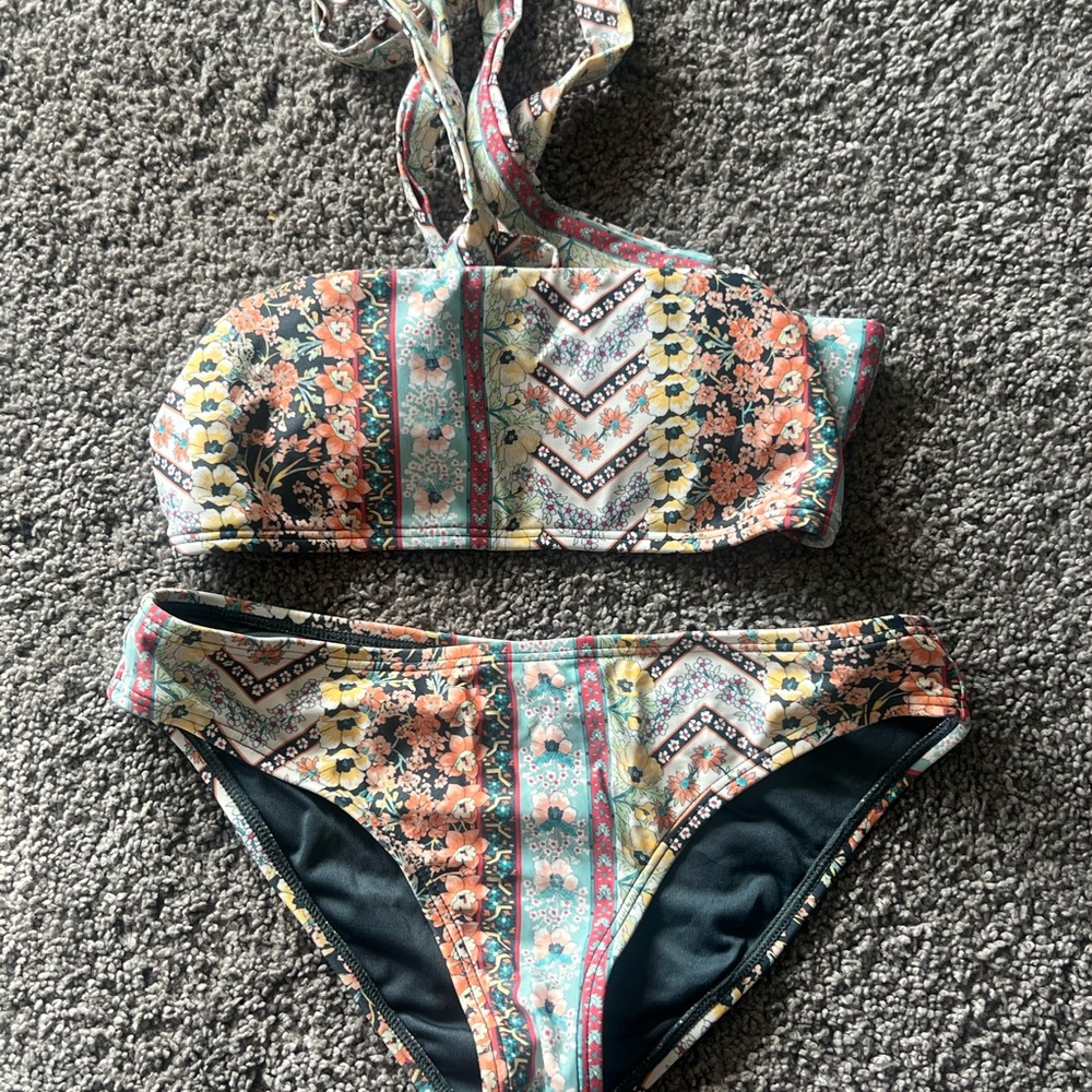 O'Neill Orange and Green Bikini with Geometric Pattern